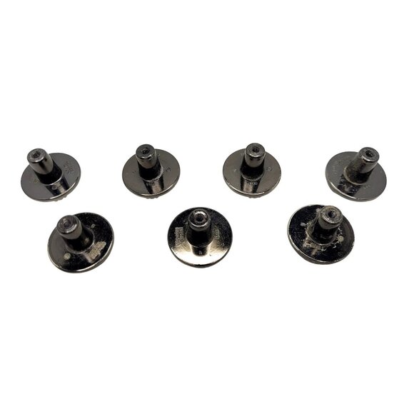 Set Of 7 Vintage Round Brushed Metal Drawer Knobs With Decorative Design - Picture 4 of 5